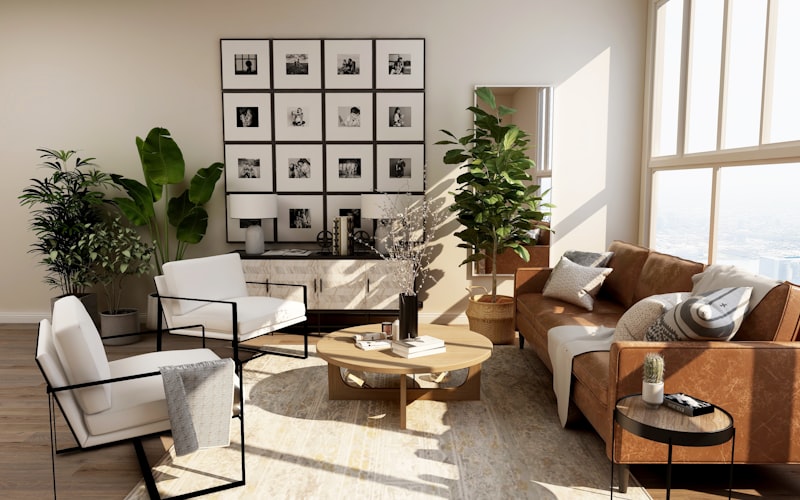 Sunlit, tidy living room with a clean sofa and organized coffee table