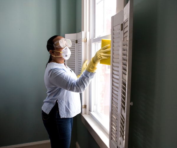 Professional cleaner wiping a finished surface after construction